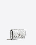 WOMEN'S VALENTINO GARAVANI METALLIC ROCKSTUD SPIKE CROSSBODY CLUTCH SILVER