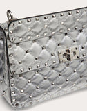 WOMEN'S VALENTINO GARAVANI MEDIUM METALLIC ROCKSTUD SPIKE BAG SILVER