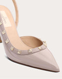 WOMEN'S VALENTINO GARAVANI ROCKSTUD PATENT-LEATHER SLINGBACK PUMP 85 MM POUDRE