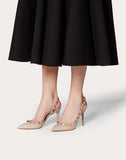 WOMEN'S VALENTINO GARAVANI ROCKSTUD PATENT-LEATHER SLINGBACK PUMP 85 MM POUDRE