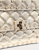 WOMEN'S VALENTINO GARAVANI SMALL ROCKSTUD SPIKE METALLIC BAG PLATINUM