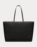 WOMEN'S VALENTINO GARAVANI LARGE GRAIN CALFSKIN LEATHER ROCKSTUD SHOPPING BAG BLACK