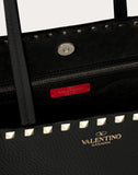 WOMEN'S VALENTINO GARAVANI LARGE GRAIN CALFSKIN LEATHER ROCKSTUD SHOPPING BAG BLACK