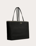 WOMEN'S VALENTINO GARAVANI LARGE GRAIN CALFSKIN LEATHER ROCKSTUD SHOPPING BAG BLACK