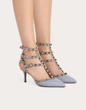 WOMEN'S VALENTINO GARAVANI ROCKSTUD CALFSKIN ANKLE STRAP PUMP 65 MM LIGHT GREY