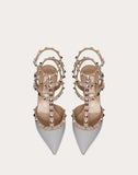 WOMEN'S VALENTINO GARAVANI ROCKSTUD CALFSKIN ANKLE STRAP PUMP 65 MM LIGHT GREY