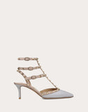WOMEN'S VALENTINO GARAVANI ROCKSTUD CALFSKIN ANKLE STRAP PUMP 65 MM LIGHT GREY