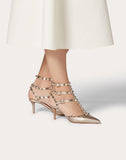 WOMEN'S VALENTINO GARAVANI ROCKSTUD METALLIC ANKLE STRAP PUMP 65 MM CHAMPAGNE
