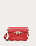 WOMEN'S VALENTINO GARAVANI MEDIUM ROCKSTUD GRAINY CALFSKIN CROSSBODY BAG ROSSO VALENTINO
