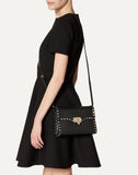 WOMEN'S VALENTINO GARAVANI SMALL ROCKSTUD GRAINY CALFSKIN CROSSBODY BAG BLACK