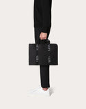 MEN'S VALENTINO GARAVANI LARGE NYLON BRIEFCASE WITH VLTN RIBBON STRAPS BLACK