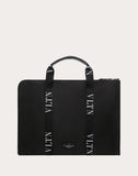 MEN'S VALENTINO GARAVANI LARGE NYLON BRIEFCASE WITH VLTN RIBBON STRAPS BLACK