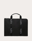 MEN'S VALENTINO GARAVANI LARGE NYLON BRIEFCASE WITH VLTN RIBBON STRAPS BLACK