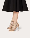 WOMEN'S VALENTINO GARAVANI ROCKSTUD METALLIC ANKLE STRAP SANDAL 100 MM CHAMPAGNE