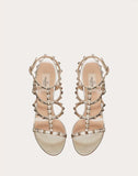 WOMEN'S VALENTINO GARAVANI ROCKSTUD METALLIC ANKLE STRAP SANDAL 100 MM CHAMPAGNE