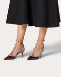 WOMEN'S VALENTINO GARAVANI ROCKSTUD PATENT ANKLE STRAP PUMP 65 MM MAROON