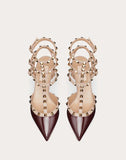 WOMEN'S VALENTINO GARAVANI ROCKSTUD PATENT ANKLE STRAP PUMP 65 MM MAROON