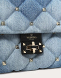 WOMEN'S VALENTINO GARAVANI MEDIUM DENIM CANDYSTUD TOP-HANDLE BAG LIGHT BLUE