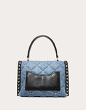WOMEN'S VALENTINO GARAVANI MEDIUM DENIM CANDYSTUD TOP-HANDLE BAG LIGHT BLUE
