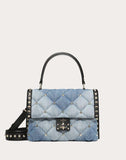 WOMEN'S VALENTINO GARAVANI MEDIUM DENIM CANDYSTUD TOP-HANDLE BAG LIGHT BLUE