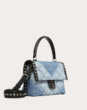 WOMEN'S VALENTINO GARAVANI MEDIUM DENIM CANDYSTUD TOP-HANDLE BAG LIGHT BLUE
