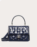 WOMEN'S VALENTINO GARAVANI MEDIUM VLTN CANDYSTUD TOP-HANDLE BAG BLUE