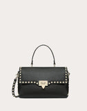 WOMEN'S VALENTINO GARAVANI MEDIUM GRAIN CALFSKIN LEATHER ROCKSTUD HANDBAG BLACK