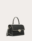 WOMEN'S VALENTINO GARAVANI MEDIUM GRAIN CALFSKIN LEATHER ROCKSTUD HANDBAG BLACK