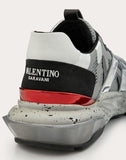 MEN'S VALENTINO GARAVANI BOUNCE CAMOUFLAGE FABRIC AND METALLIC LEATHER SNEAKER SILVER