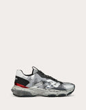 MEN'S VALENTINO GARAVANI BOUNCE CAMOUFLAGE FABRIC AND METALLIC LEATHER SNEAKER SILVER