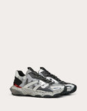 MEN'S VALENTINO GARAVANI BOUNCE CAMOUFLAGE FABRIC AND METALLIC LEATHER SNEAKER SILVER