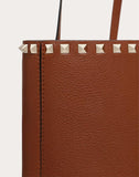 WOMEN'S VALENTINO GARAVANI SMALL ROCKSTUD GRAINY CALFSKIN SHOPPER BROWN