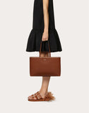 WOMEN'S VALENTINO GARAVANI SMALL ROCKSTUD GRAINY CALFSKIN SHOPPER BROWN