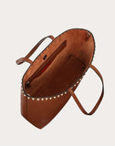 WOMEN'S VALENTINO GARAVANI SMALL ROCKSTUD GRAINY CALFSKIN SHOPPER BROWN