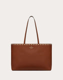 WOMEN'S VALENTINO GARAVANI SMALL ROCKSTUD GRAINY CALFSKIN SHOPPER BROWN