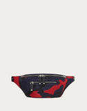 MEN'S VALENTINO GARAVANI CAMOUFLAGE NYLON BELT BAG WITH VLTN RIBBON STRAP NAVY/ RED