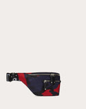 MEN'S VALENTINO GARAVANI CAMOUFLAGE NYLON BELT BAG WITH VLTN RIBBON STRAP NAVY/ RED