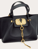 WOMEN'S VALENTINO GARAVANI SMALL VLOGO ESCAPE GRAINY CALFSKIN SHOPPER BLACK
