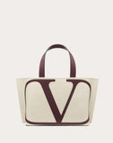 WOMEN'S VALENTINO GARAVANI SMALL VLOGO CANVAS BEACH BAG BEIGE