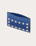 WOMEN'S VALENTINO GARAVANI ROCKSTUD CALFSKIN CARDHOLDER BALTIC BLUE
