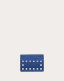 WOMEN'S VALENTINO GARAVANI ROCKSTUD CALFSKIN CARDHOLDER BALTIC BLUE