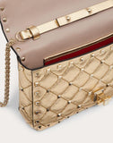 WOMEN'S VALENTINO GARAVANI SMALL ROCKSTUD SPIKE METALLIC NAPPA CHAIN BAG GOLD