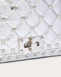 WOMEN'S VALENTINO GARAVANI SMALL ROCKSTUD SPIKE METALLIC NAPPA CHAIN BAG SILVER