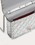 WOMEN'S VALENTINO GARAVANI SMALL ROCKSTUD SPIKE METALLIC NAPPA CHAIN BAG SILVER