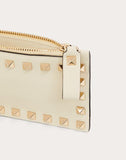 WOMEN'S VALENTINO GARAVANI ROCKSTUD CALFSKIN COIN PURSE AND CARDHOLDER LIGHT IVORY