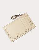 WOMEN'S VALENTINO GARAVANI ROCKSTUD CALFSKIN COIN PURSE AND CARDHOLDER LIGHT IVORY