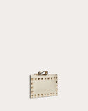 WOMEN'S VALENTINO GARAVANI ROCKSTUD CALFSKIN COIN PURSE AND CARDHOLDER LIGHT IVORY