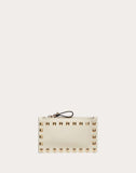 WOMEN'S VALENTINO GARAVANI ROCKSTUD CALFSKIN COIN PURSE AND CARDHOLDER LIGHT IVORY