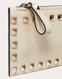 WOMEN'S VALENTINO GARAVANI ROCKSTUD CALFSKIN COIN PURSE AND CARDHOLDER LIGHT IVORY