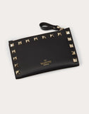WOMEN'S VALENTINO GARAVANI ROCKSTUD CALFSKIN COIN PURSE AND CARDHOLDER BLACK